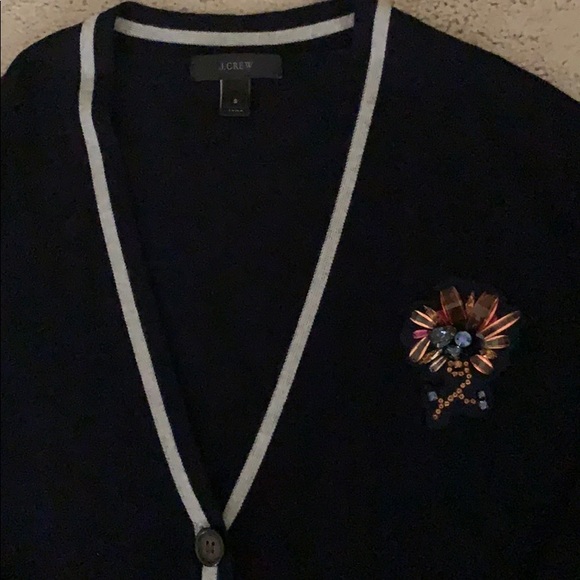 Navy blue cardigan with light beige trim! - Picture 2 of 4